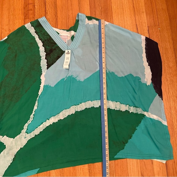 Chico's  Kaftan Poncho Size S/M Small Medium Pullover Tie Dye Green V neck BOHO# - Picture 4 of 8